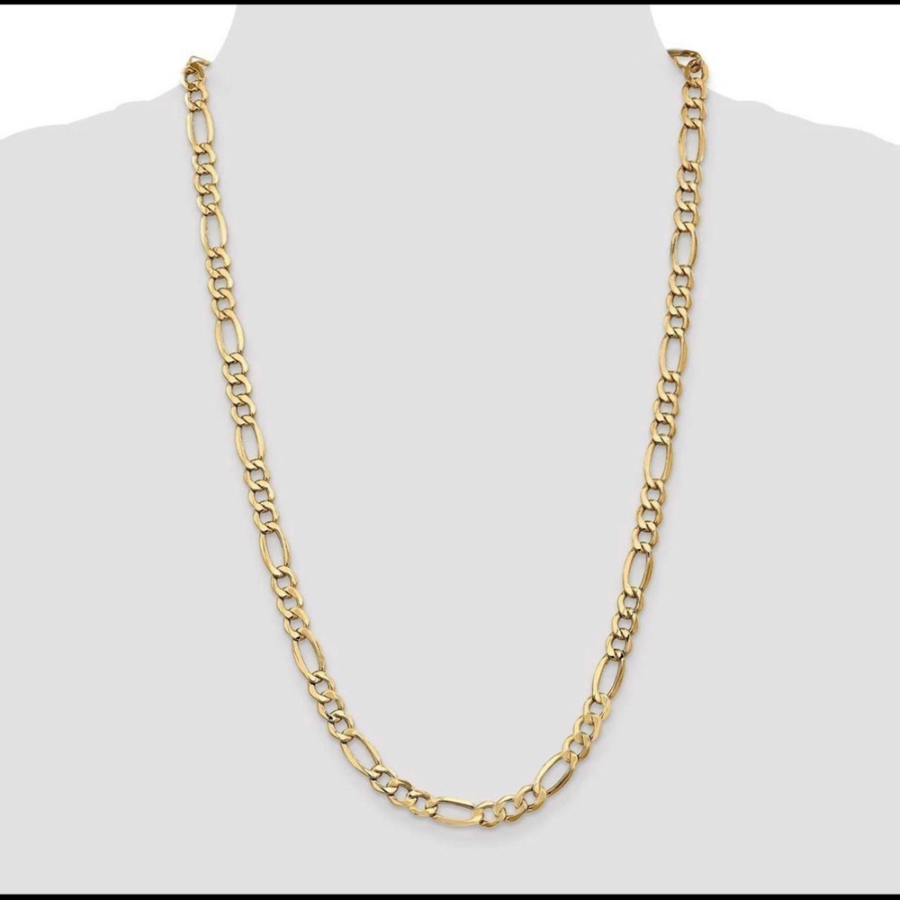 26 Inch 7.3mm Semi-Solid Figaro Chain 14k Gold BC97-26